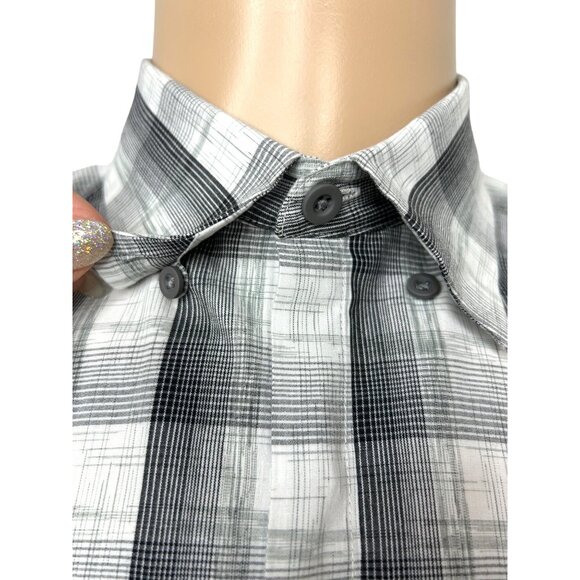 Joseph Abboud Men’s Shirt Button Down M Slim Fit Plaid Black Grey White Contrast - Picture 2 of 11